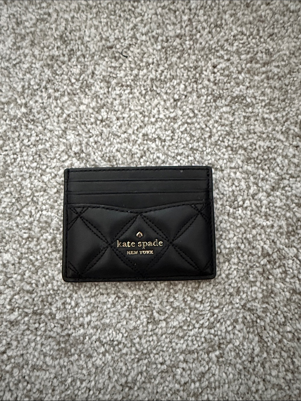 kate spade Black Quilted Leather Slim Card Holder with Gold Logo